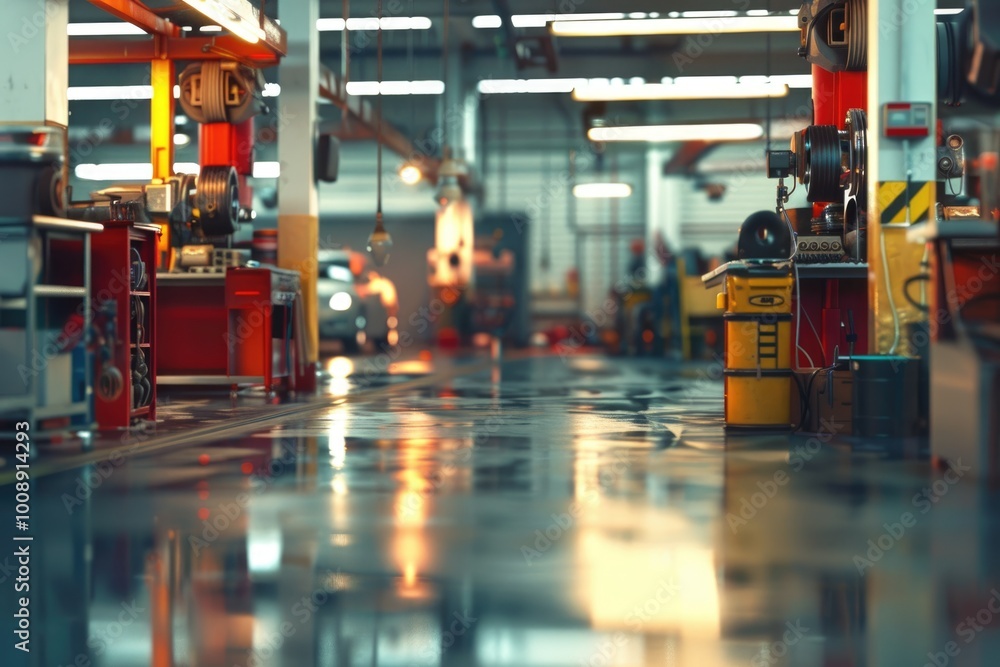 Fototapeta premium Car service center with blurred background.