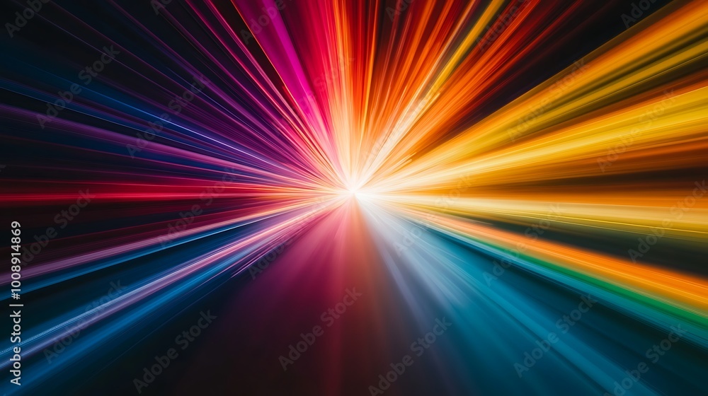 Abstract background with colorful light streaks radiating outwards from a central point. Abstract background with colorful light streaks radiating outwards from a central point.
