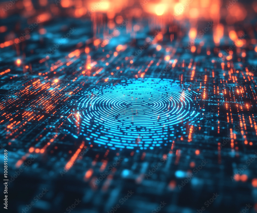 blue digital fingerprint with glowing lines on top symbolizes the security of biometric models blue digital fingerprint with glowing lines on top symbolizes the security of biometric models