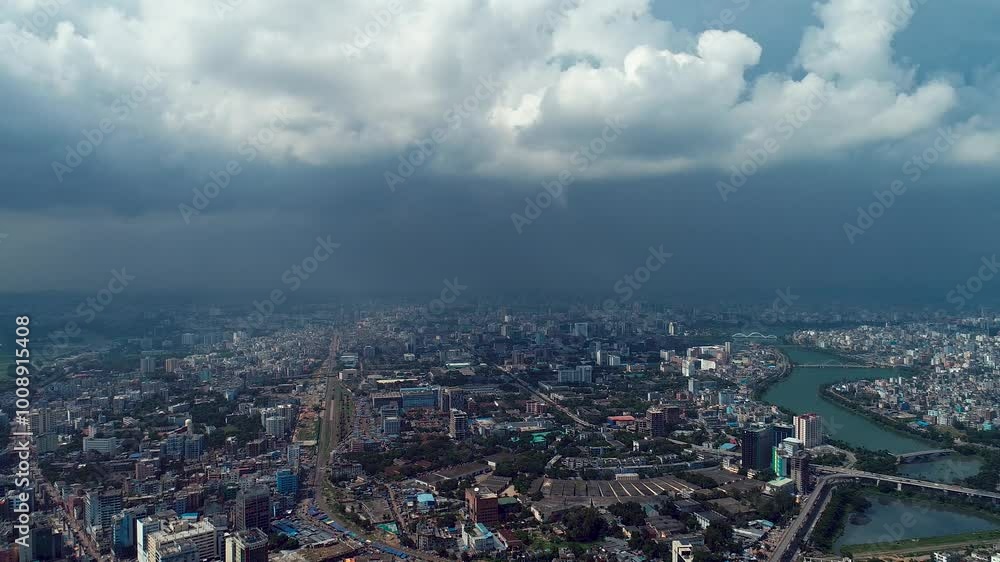 Showcasing the sprawling Metropolis cityscape of Dhaka skyline Aerial Footage Showcasing the sprawling Metropolis cityscape of Dhaka skyline Aerial Footage
