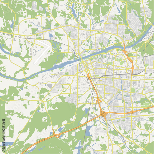 Map of Tuscaloosa in Alabama in a normal road map style. Contains layered vector with roads water, parks, etc.