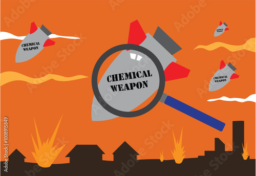 Investigation to the use of ilegal Toxic Chemical Weapons. Editable Clip Art.