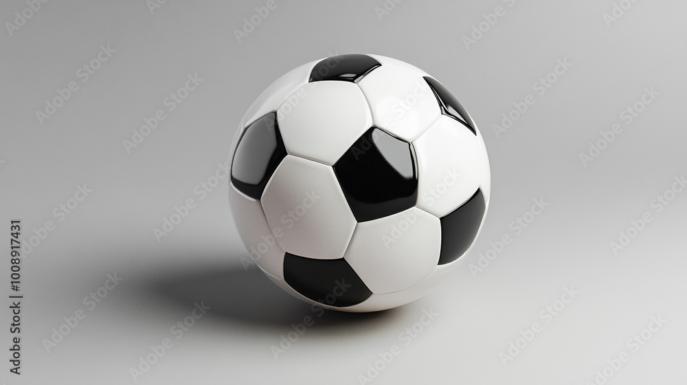 A close-up view of a classic black and white soccer ball on a neutral background A close-up view of a classic black and white soccer ball on a neutral background