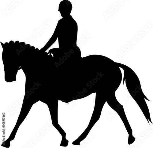 Silhouette of person riding horse. Equestrian sport. Training horseback ride. Professional equestrian competition, dressage performance. Jockey on horse. Champion. 