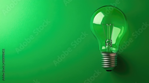 Creative lightbulb with a bold green background, clear space for adding text