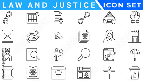law & justice filled icons set. glyph icons such as finance book, low energy, ingot, keyword, allocation, depressed, corruption, handcuffs, organization chart, ungrowth icon