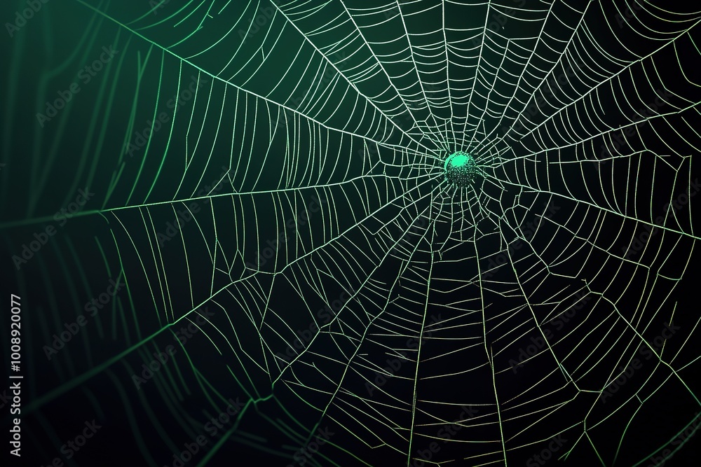 Obraz premium Spider web with spider over black green background design 