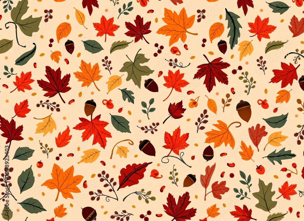 Autumn Leaves and Acorns Pattern - Fall Season Nature Illustration Autumn Leaves and Acorns Pattern - Fall Season Nature Illustration