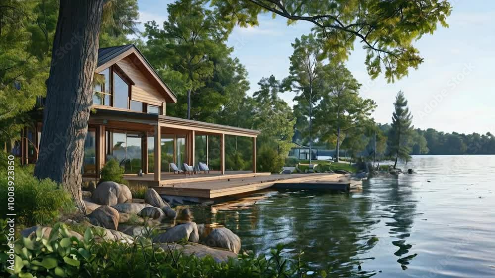 A serene lakeside cabin surrounded by nature, perfect for relaxation and leisure activities. A serene lakeside cabin surrounded by nature, perfect for relaxation and leisure activities.