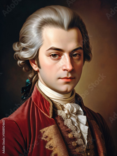 Mozart’s portrait illustrates his timeless musical legacy.