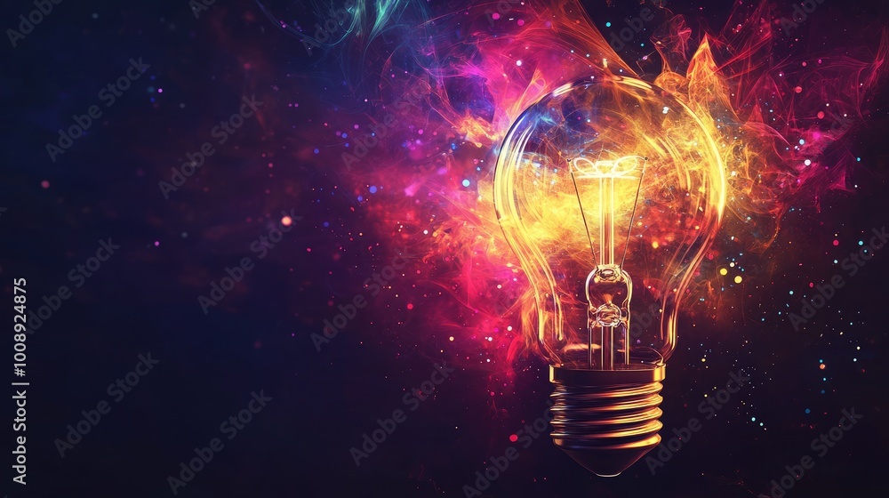 Artistic lightbulb design with a burst of colors and ample space for text Artistic lightbulb design with a burst of colors and ample space for text