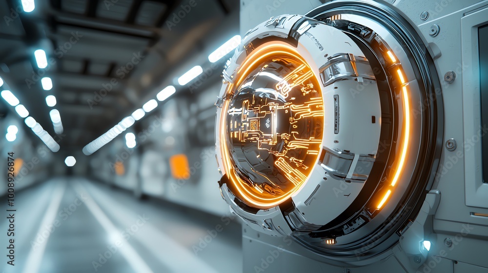 Futuristic tunnel with shifting neon circuits and luminous energy flows, 3D illustration Futuristic tunnel with shifting neon circuits and luminous energy flows, 3D illustration