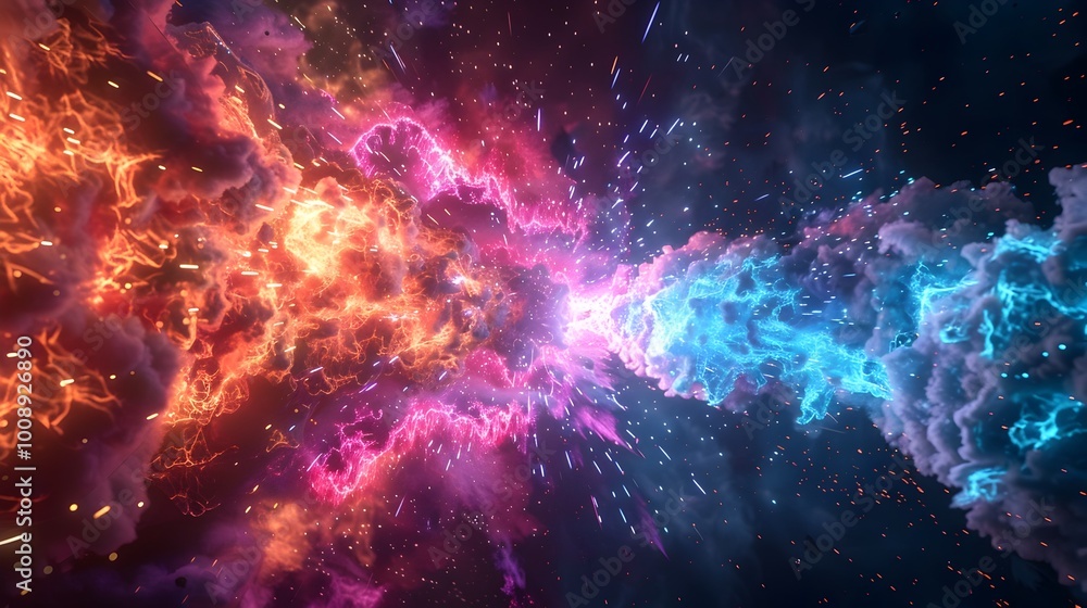 Explosive Futuristic Energy Blast with Vibrant Neon Plasma Arcs and Bursts Explosive Futuristic Energy Blast with Vibrant Neon Plasma Arcs and Bursts
