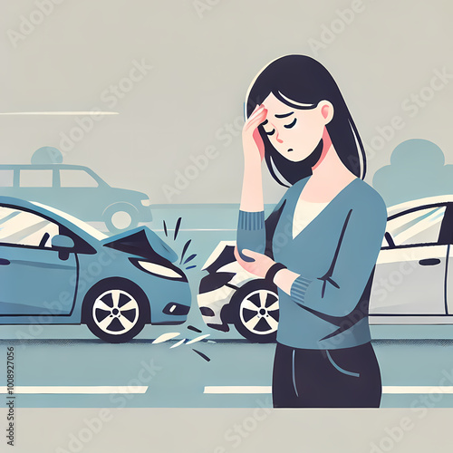 Worried Woman After Car Accident

