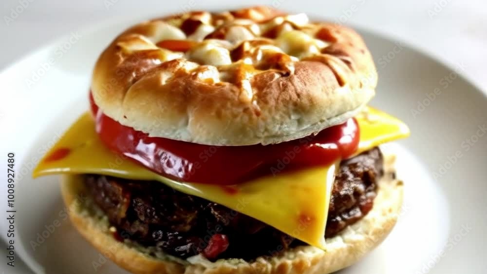 Detailed 360-Degree Slow-Motion Cheeseburger Presentation Detailed 360-Degree Slow-Motion Cheeseburger Presentation