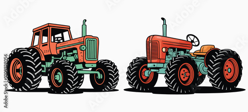 Detailed Tractor Vector Graphic Design for Agricultural, Farming, and Industrial Use in High-Quality Illustration