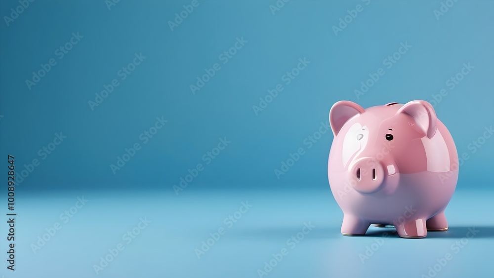 Piggy bank on a blue background with empty space for text, representing money, savings, and investment Piggy bank on a blue background with empty space for text, representing money, savings, and investment