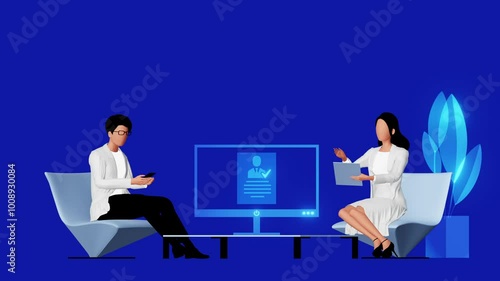 Employee required. 3d animation, no face. HR manager selects suitable candidates, showing on screen, human resources, recruitment agency. Goes through a shortlist of suitable candidates, human resourc photo