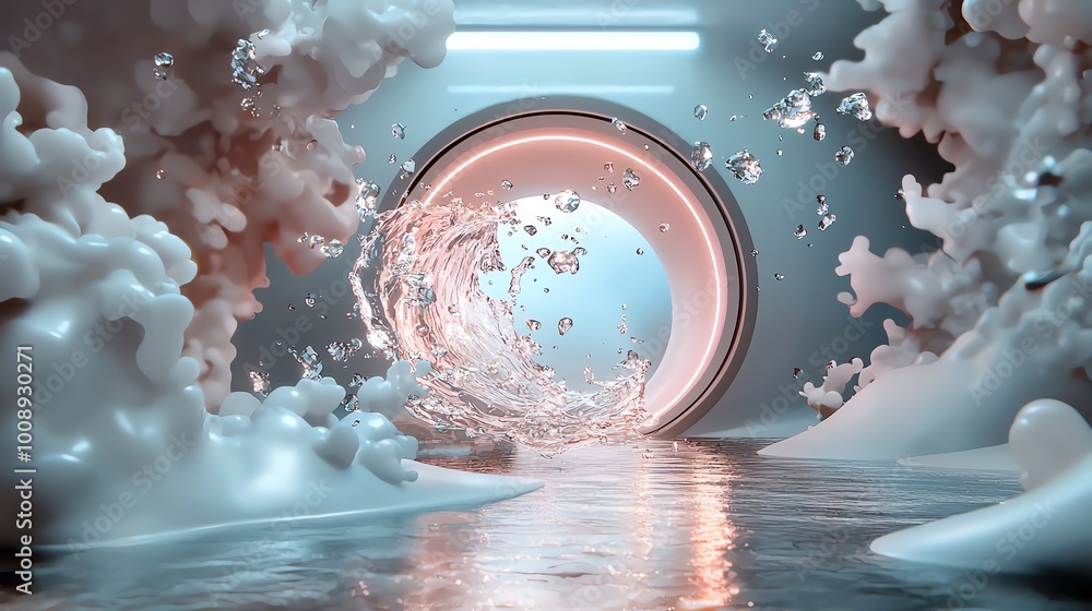 Surreal neon tunnel with fluid, flowing energy waves and vibrant hues, 3D illustration Surreal neon tunnel with fluid, flowing energy waves and vibrant hues, 3D illustration