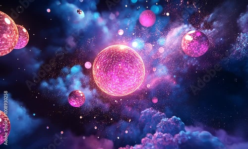 Wallpaper Mural Abstract Cosmic Scene with Pink and Blue Nebulas and Spheres Torontodigital.ca