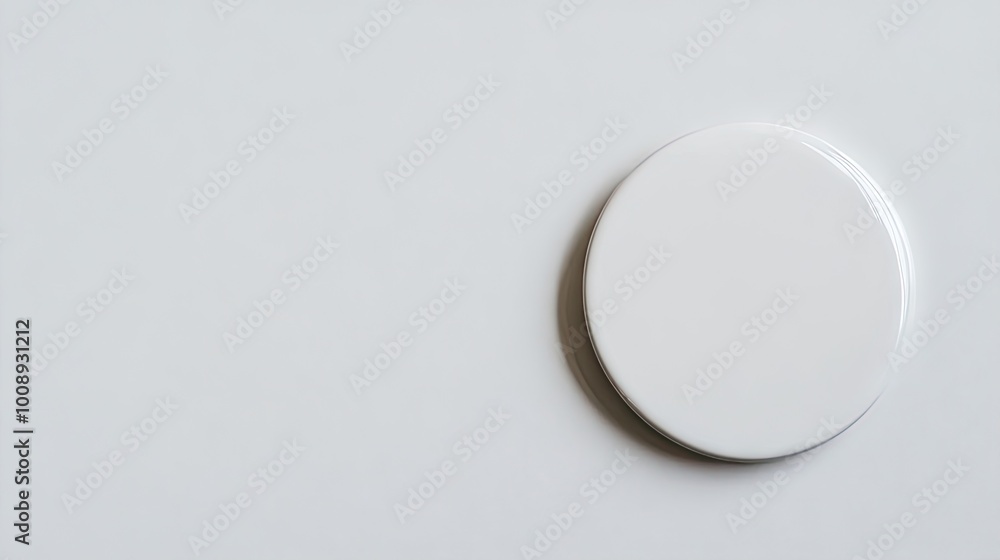 Blank badge on a white surface, perfect for personalization or branding with ample copy space. Blank badge on a white surface, perfect for personalization or branding with ample copy space.