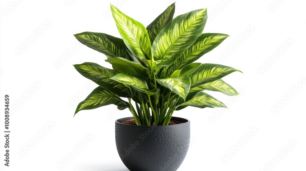 Sleek indoor plant with vibrant green leaves and striking patterns isolated on a white backdrop Sleek indoor plant with vibrant green leaves and striking patterns isolated on a white backdrop
