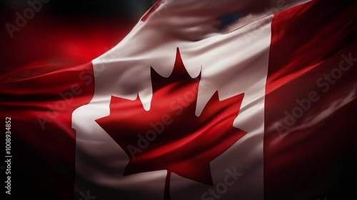 Beautiful Canadian flag flying in the outdoor. Canadian flag waving on the wind, unfiltered and natural lighting,