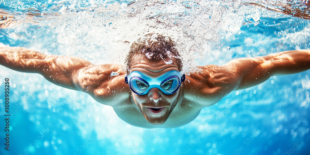 Naklejka premium Diving man in swimming pool