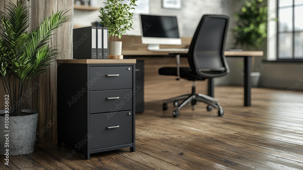 Sleek Metallic File Cabinet: Organized Office Elegance with Labelled Drawers and Stylish Reflections Sleek Metallic File Cabinet: Organized Office Elegance with Labelled Drawers and Stylish Reflections