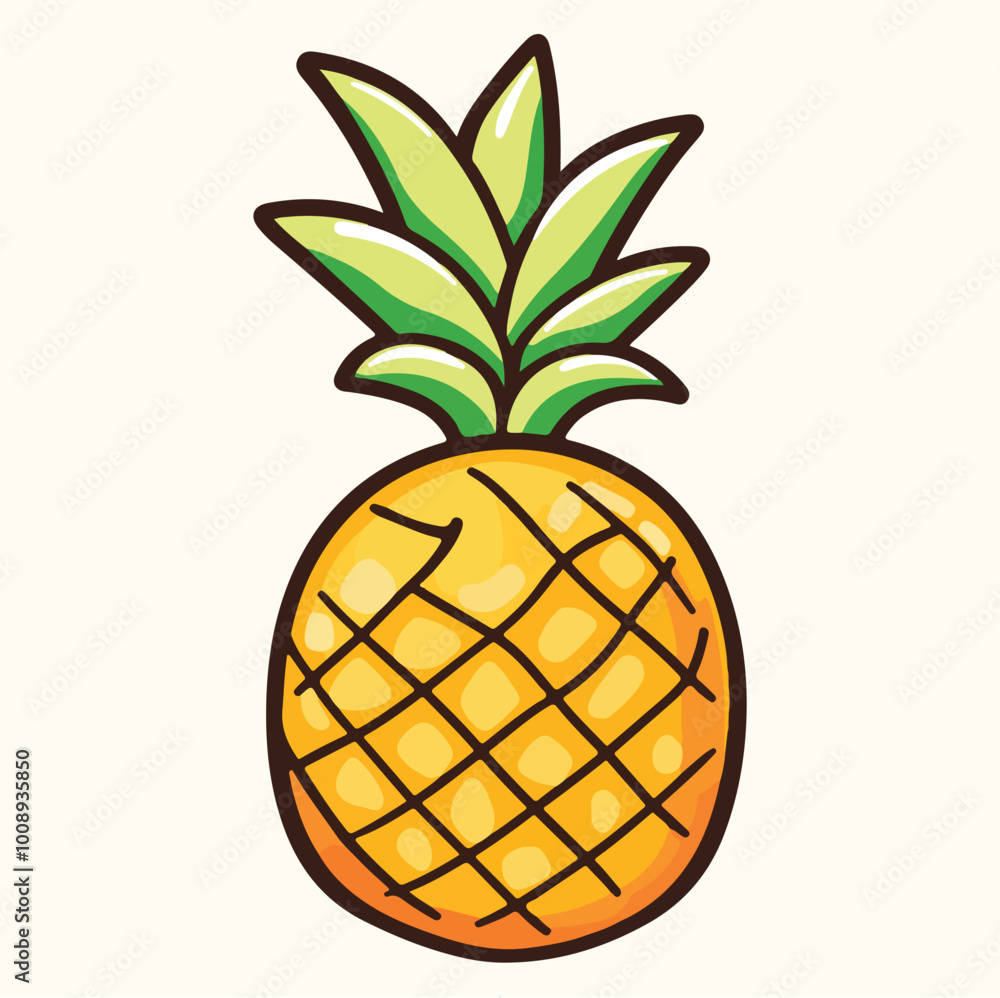 Pineapple on white background Flat illustration Pineapple on white background Flat illustration