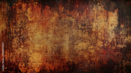 Abstract grunge background in brown and orange tones with textured, distressed, aged, vintage effect.