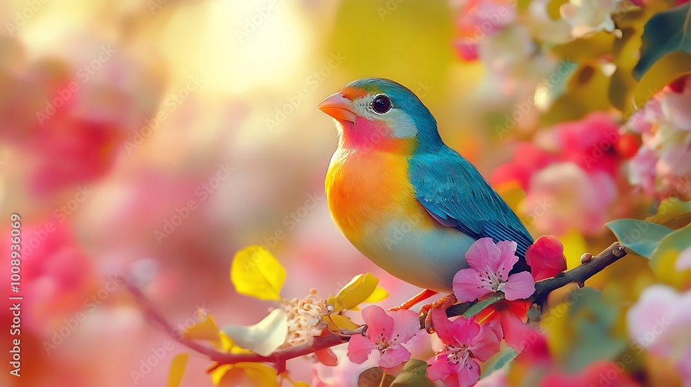 Bird with vibrant feathers floral nature scene picture Bird with vibrant feathers floral nature scene picture