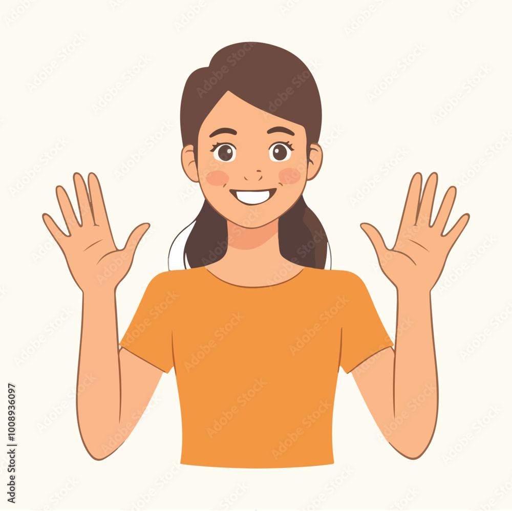 Woman open her hands happily with smile illustration Woman open her hands happily with smile illustration