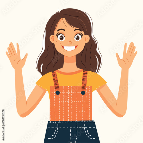 Woman open her hands happily with smile illustration