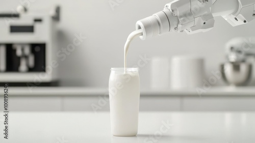 Wallpaper Mural Robotic arm pouring milk into a glass in a modern kitchen setting. Torontodigital.ca