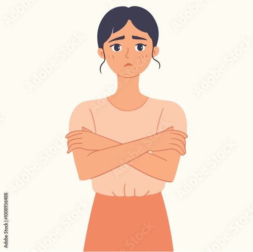 Sad depression woman feeling sorry mental health diseases disorder Flat illustration