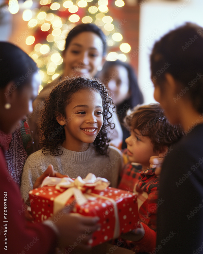 A warm and heartfelt scene of a diverse group of volunteers distributing gifts to disabled children in a cozy community center decorated for Christmas A warm and heartfelt scene of a diverse group of volunteers distributing gifts to disabled children in a cozy community center decorated for Christmas