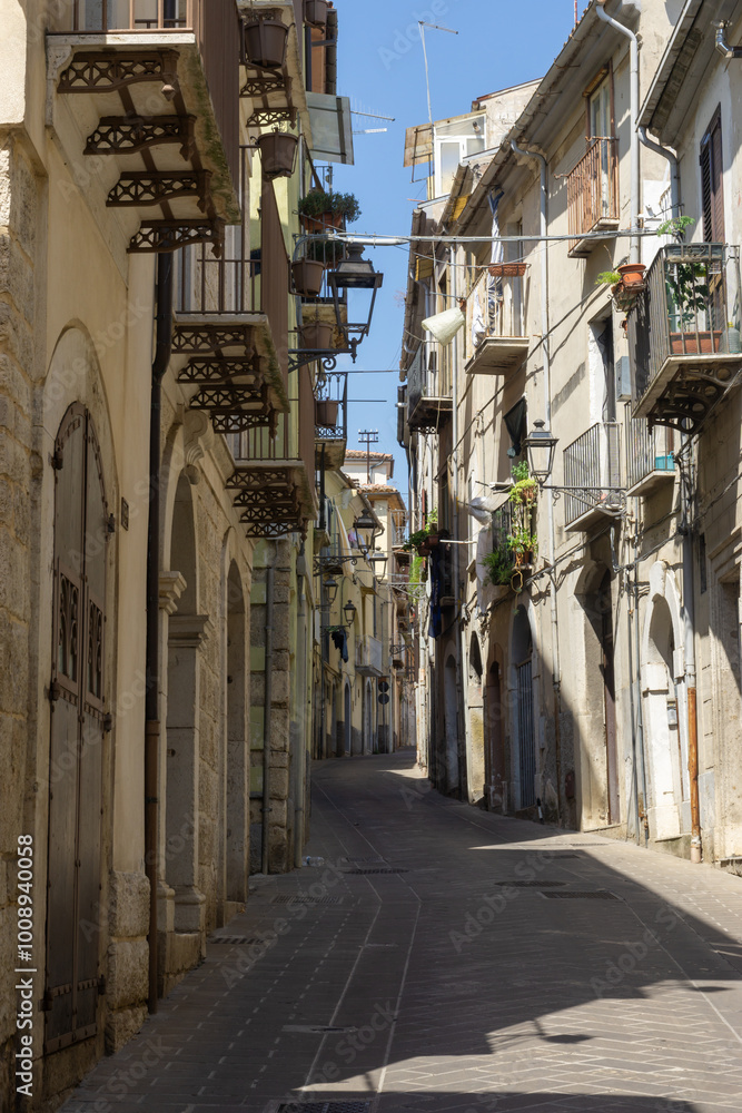 Fototapeta premium View of Corso Marcelli, the main street of the historic center of Isernia, Molise, Italy