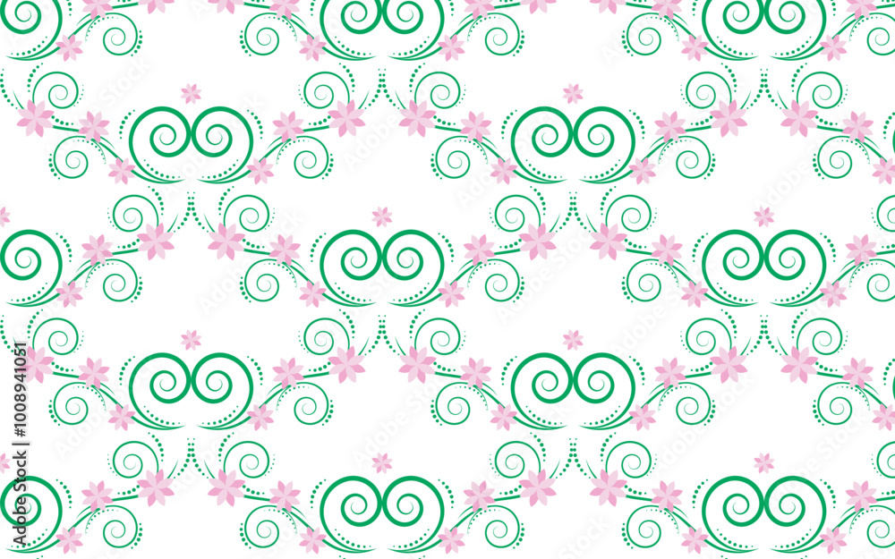 The pattern is a floral pattern with pink illustrations, used in clothing design. The pattern is a floral pattern with pink illustrations, used in clothing design.