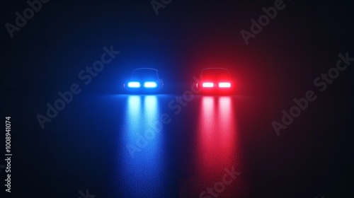 Realistic Vector of Blue and Red Flashing Sirens in the Dark