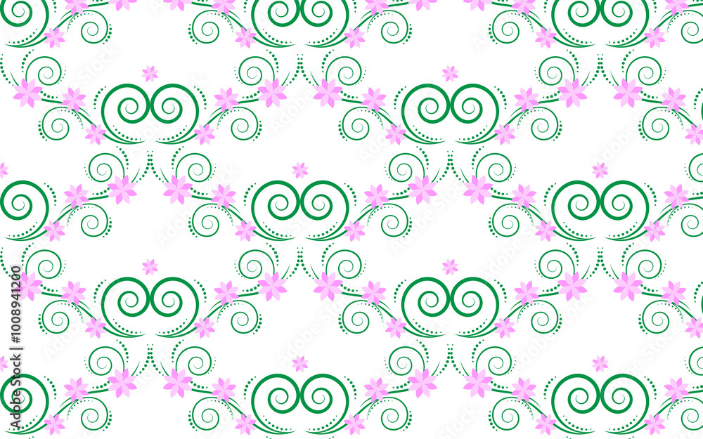 The pattern is a floral pattern with pink illustrations, used in clothing design. The pattern is a floral pattern with pink illustrations, used in clothing design.
