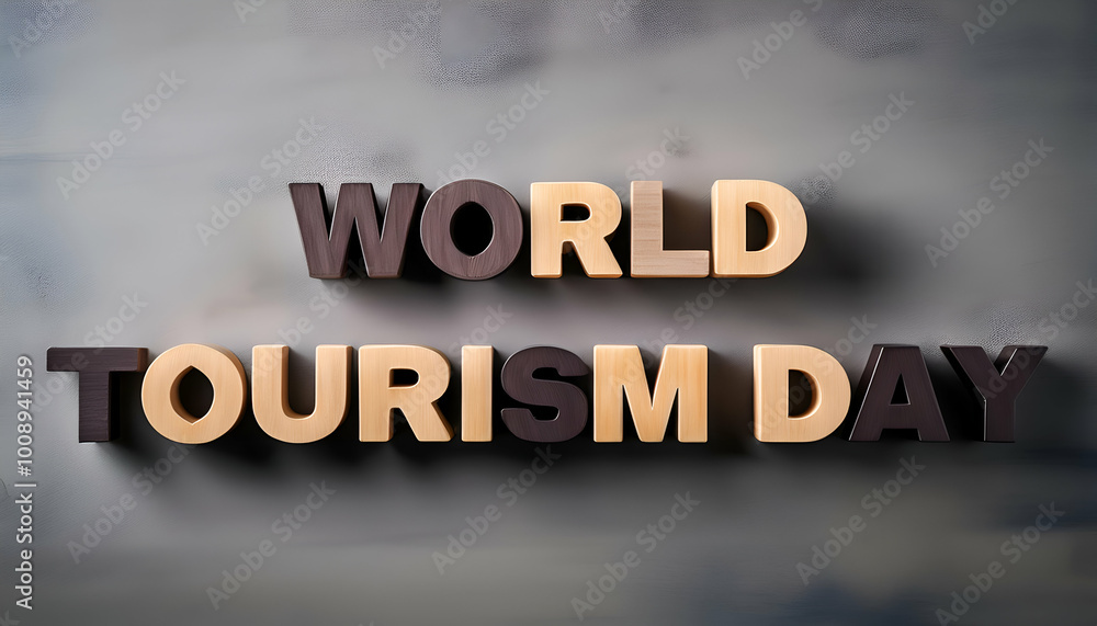 WORLD TOURISM DAY wooden Thick block letters with minimal decoration, perfect word WORLD TOURISM DAY wooden Thick block letters with minimal decoration, perfect word