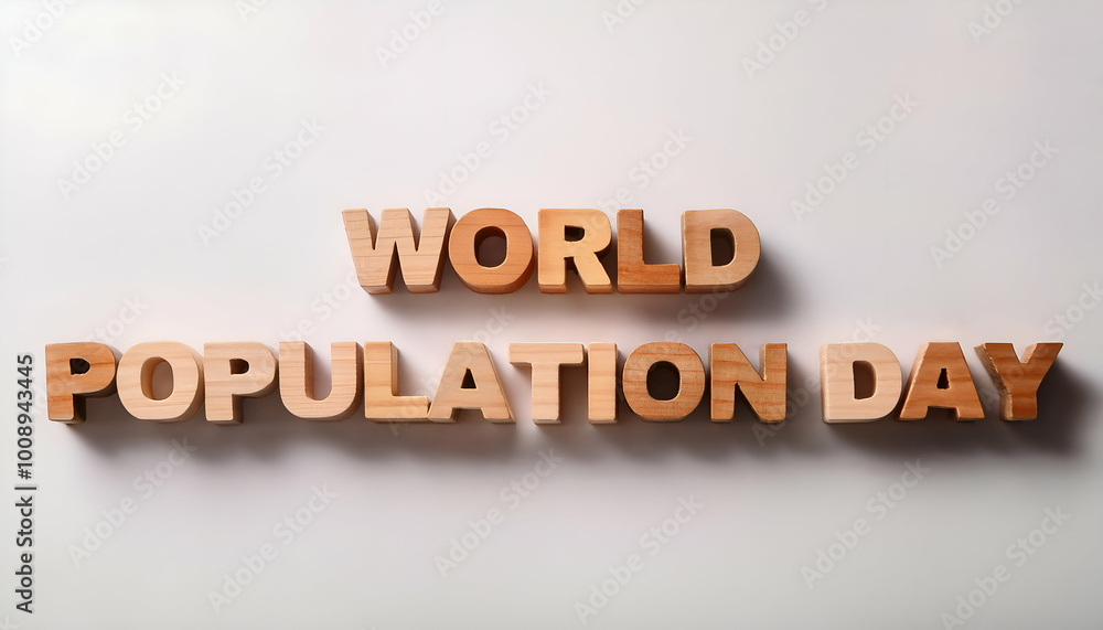 WORLD POPULATION DAY. wooden Thick block letters with minimal decoration, perfect word WORLD POPULATION DAY. wooden Thick block letters with minimal decoration, perfect word
