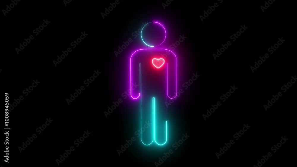 Animated linear symbol of person. Looped video of beating heart. People magenta icon. Heart pounding Animated linear symbol of person. Looped video of beating heart. People magenta icon. Heart pounding