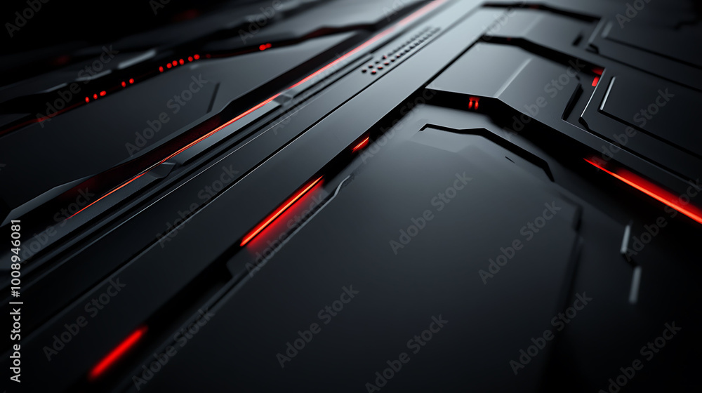 Abstract futuristic background with black metallic panels and glowing red lines. Abstract futuristic background with black metallic panels and glowing red lines.