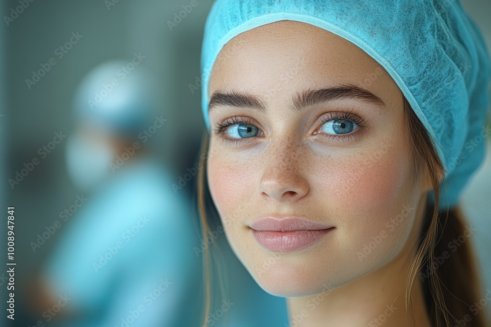 Young female medical professional in surgical attire at hospital Young female medical professional in surgical attire at hospital