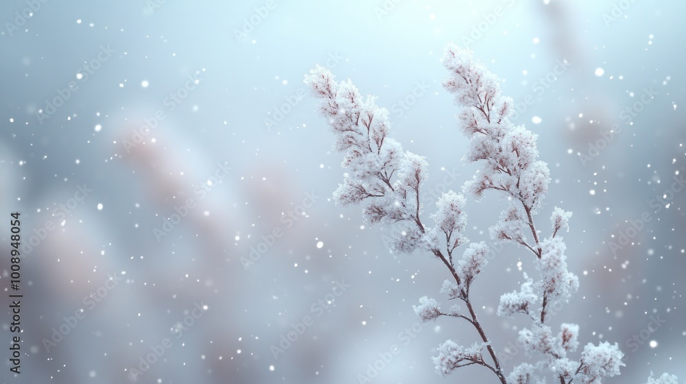 Delicate frost-covered branches in a serene snowy landscape. Delicate frost-covered branches in a serene snowy landscape.