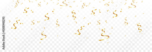 Vector golden confetti falling from above on an isolated transparent background. Suitable for Christmas or holiday scenes. Confetti PNG.
