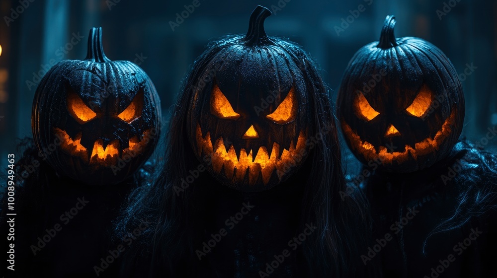 Glowing Jack-O'-Lanterns with Evil Grin Glowing Jack-O'-Lanterns with Evil Grin