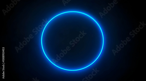 Minimalistic Blue Neon Circle on Dark Background